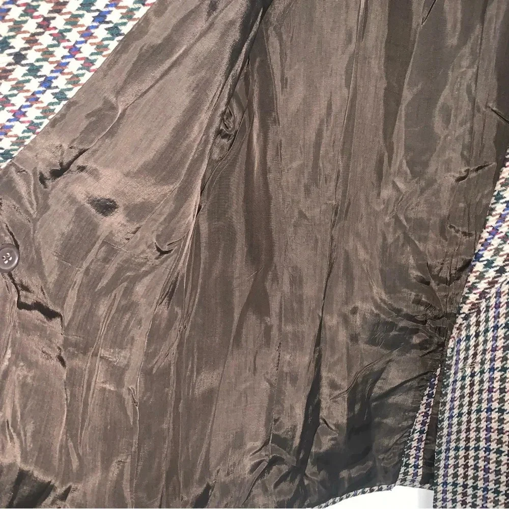 Vintage Tailored Double Breasted Herringbone Blazer Jacket Brown Tan - Picture 11 of 12